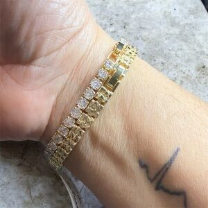 18K Gold Filled French Style nugget Bracelet & Tennis CZ bracelet size 7